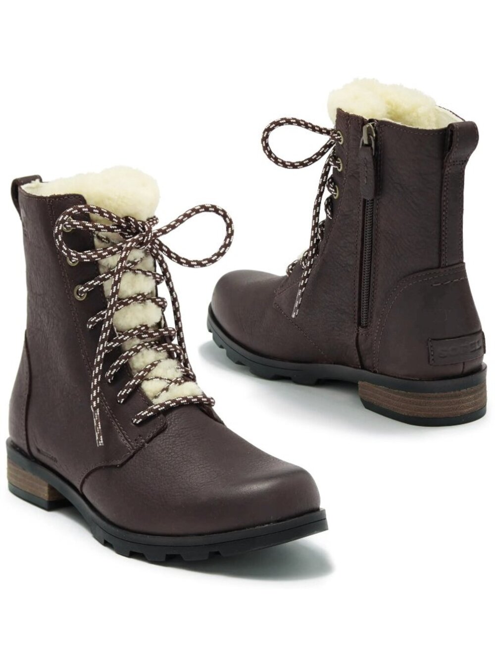 Sorel Womens Emelie Short Lace Cozy Waterproof Leather Boot Blackened Brown US 9
